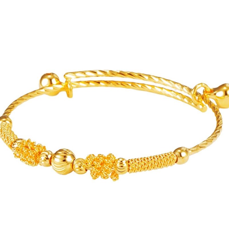 Kugoa loyoe jewelry 24k Yellow Gold Plated Baby's Bracelet Adjustable Children's Bangle(2pcs/lot) - Image 4